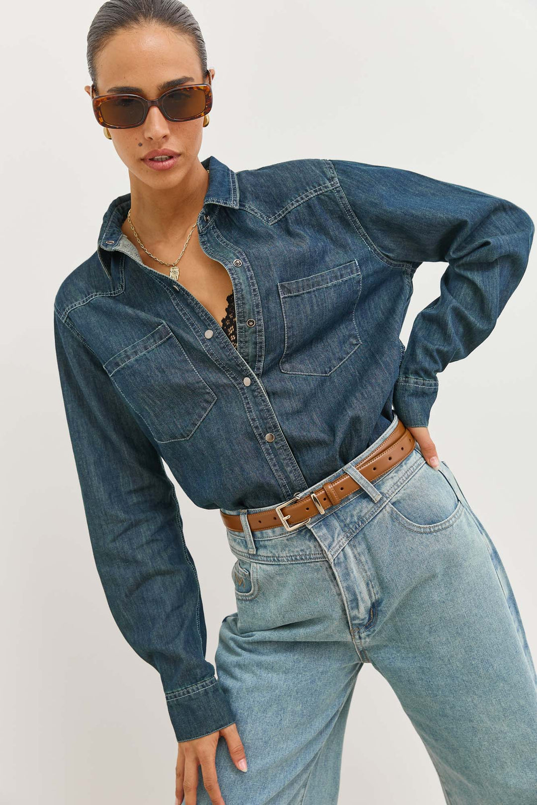 חולצת ג'ינס לוקה מכופתרת | ג'ינס כהה