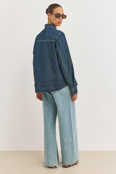 חולצת ג'ינס לוקה מכופתרת | ג'ינס כהה