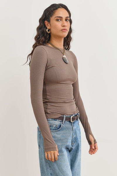 חולצת ריב אנג'י שרוולי כפפה | חום