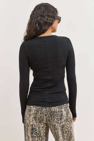 חולצת ריב אנג'י שרוולי כפפה | שחור