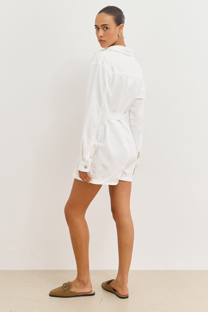 אוברול קייטי בד דנים | לבן