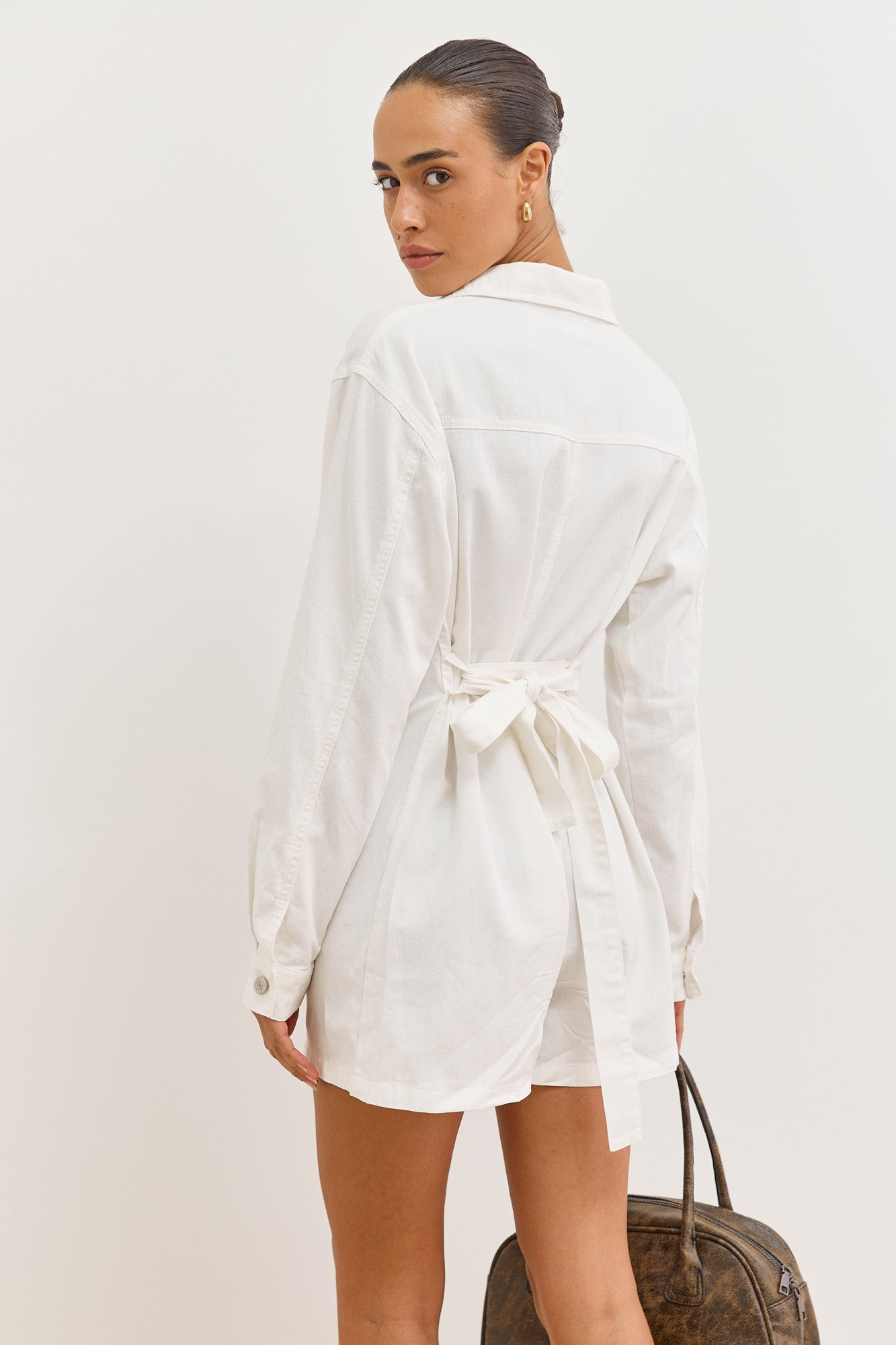 אוברול קייטי בד דנים | לבן