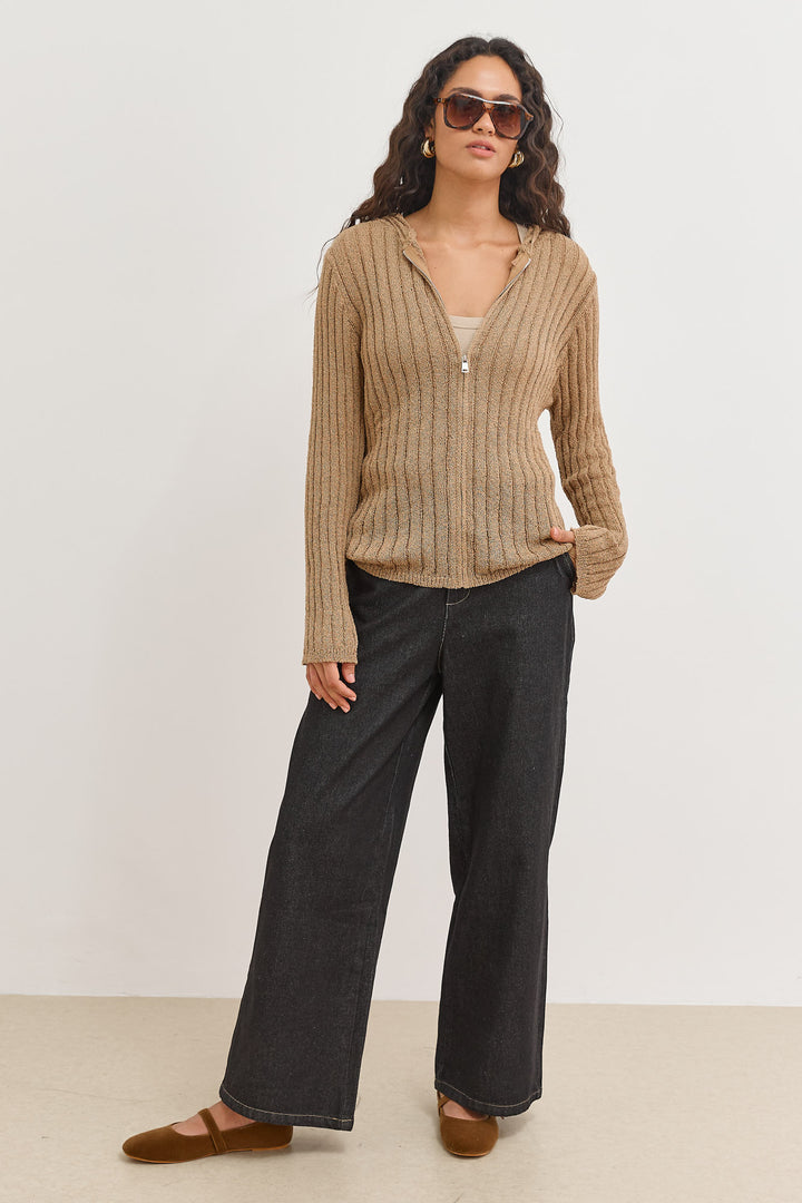 סריג קפוצ'ון טראפל בשילוב רוכסן | חום