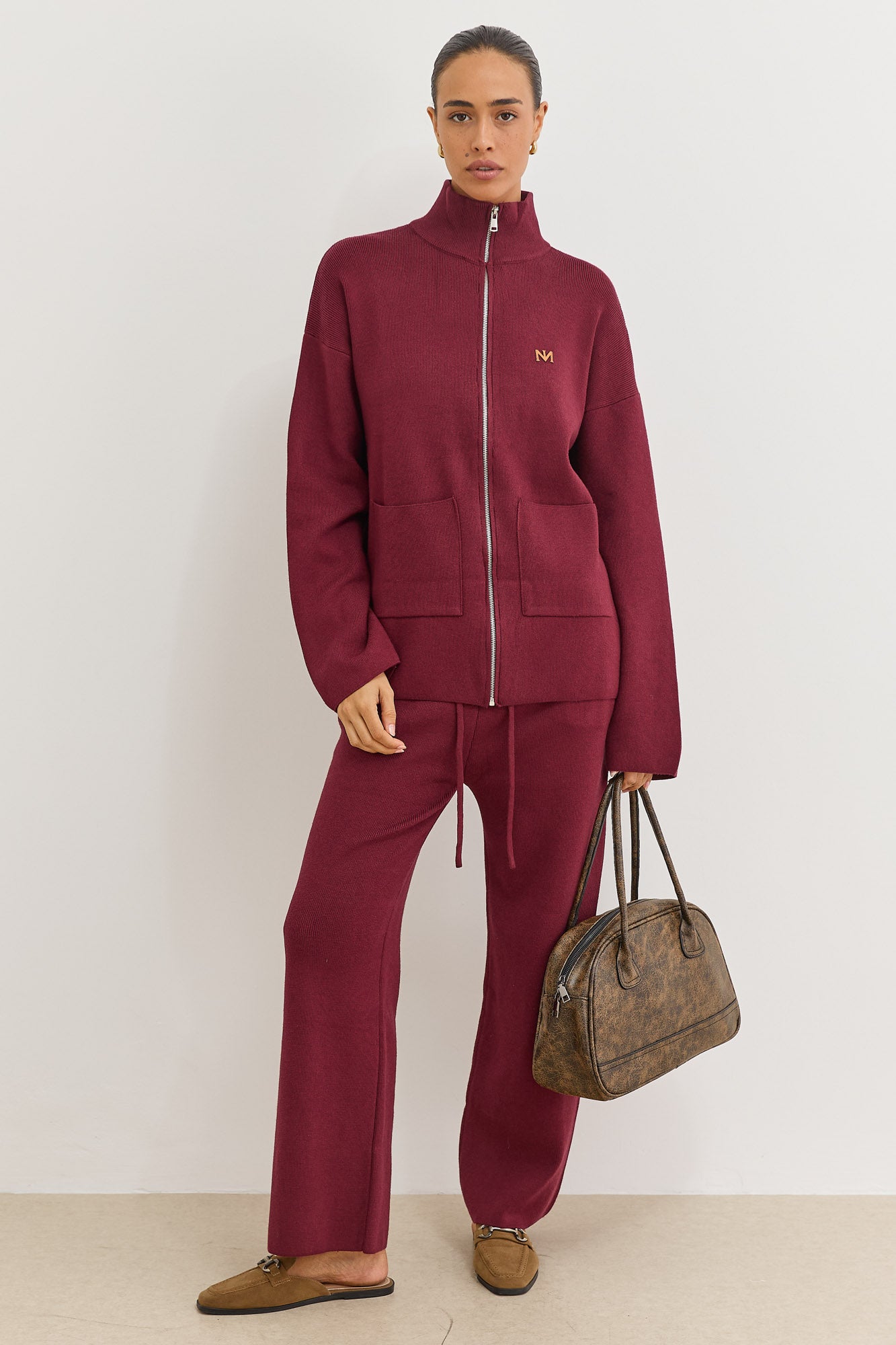 מכנסי סריג בלה בשילוב גומי | בורדו