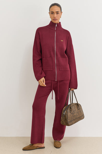 מכנסי סריג בלה בשילוב גומי | בורדו