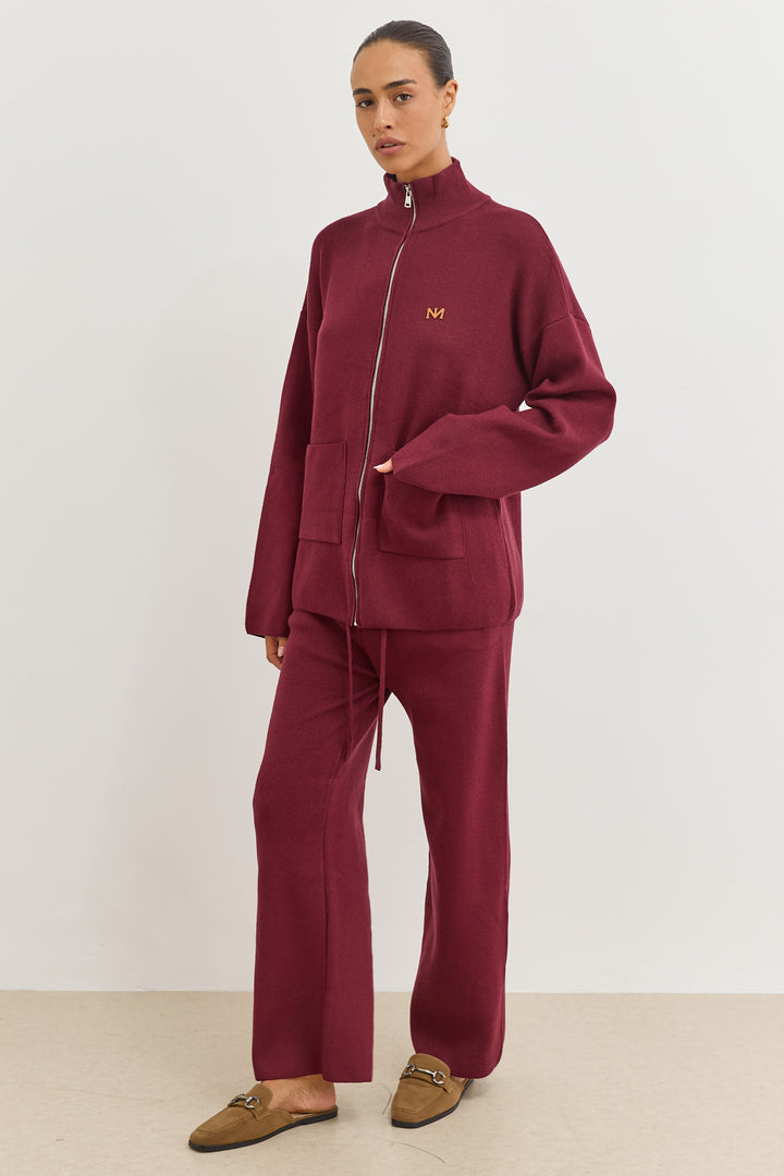 סריג בלה בשילוב רוכסן וכיסים | בורדו