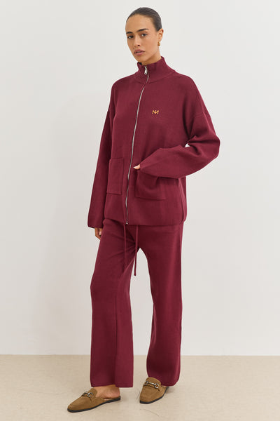 מכנסי סריג בלה בשילוב גומי | בורדו