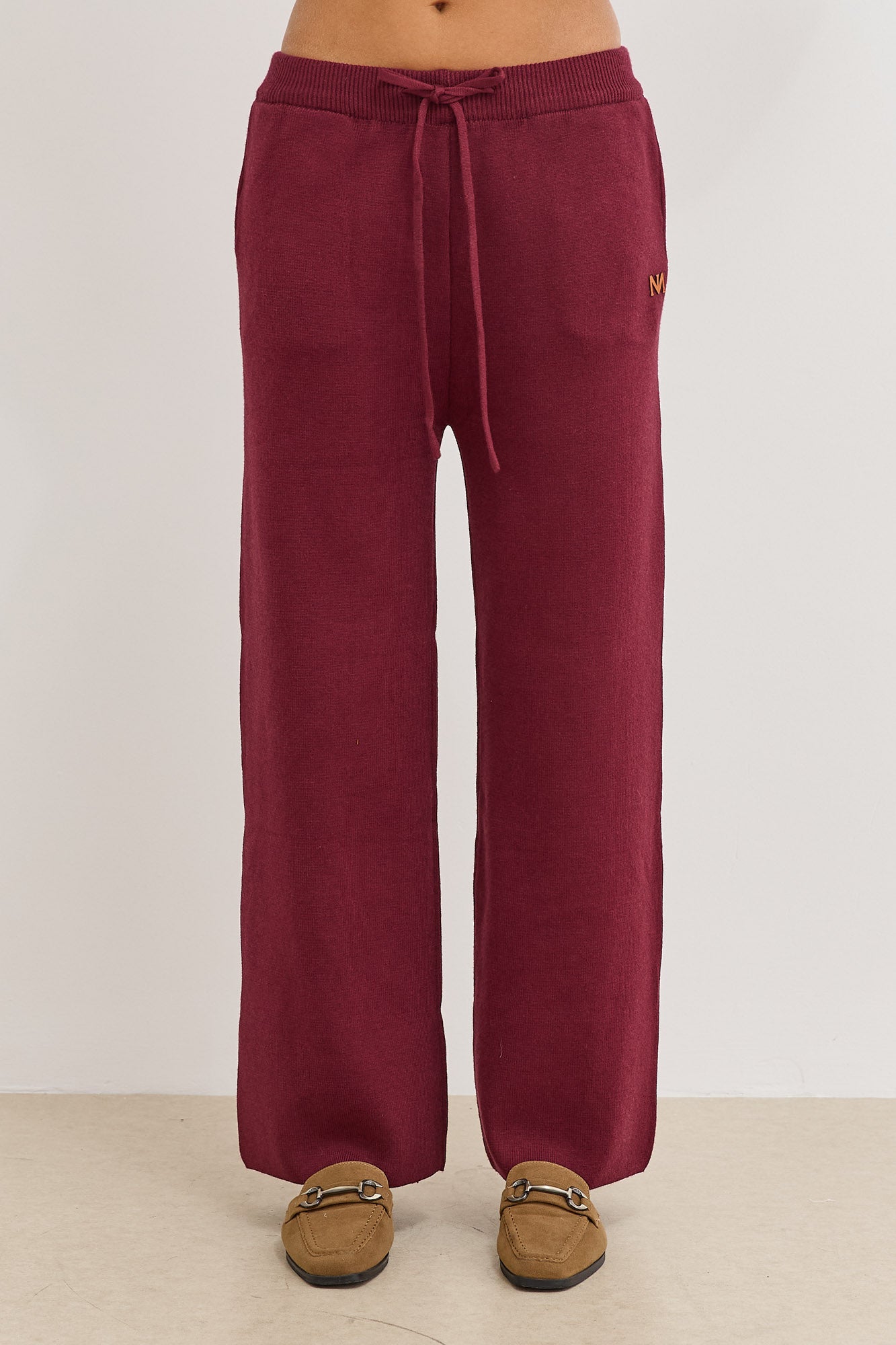 מכנסי סריג בלה בשילוב גומי | בורדו