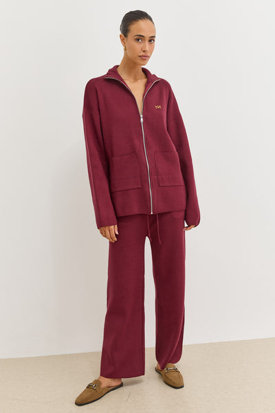 סריג בלה בשילוב רוכסן וכיסים | בורדו