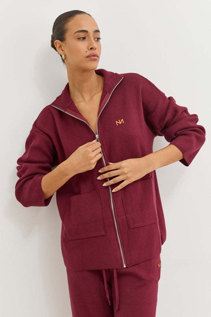 סריג בלה בשילוב רוכסן וכיסים | בורדו