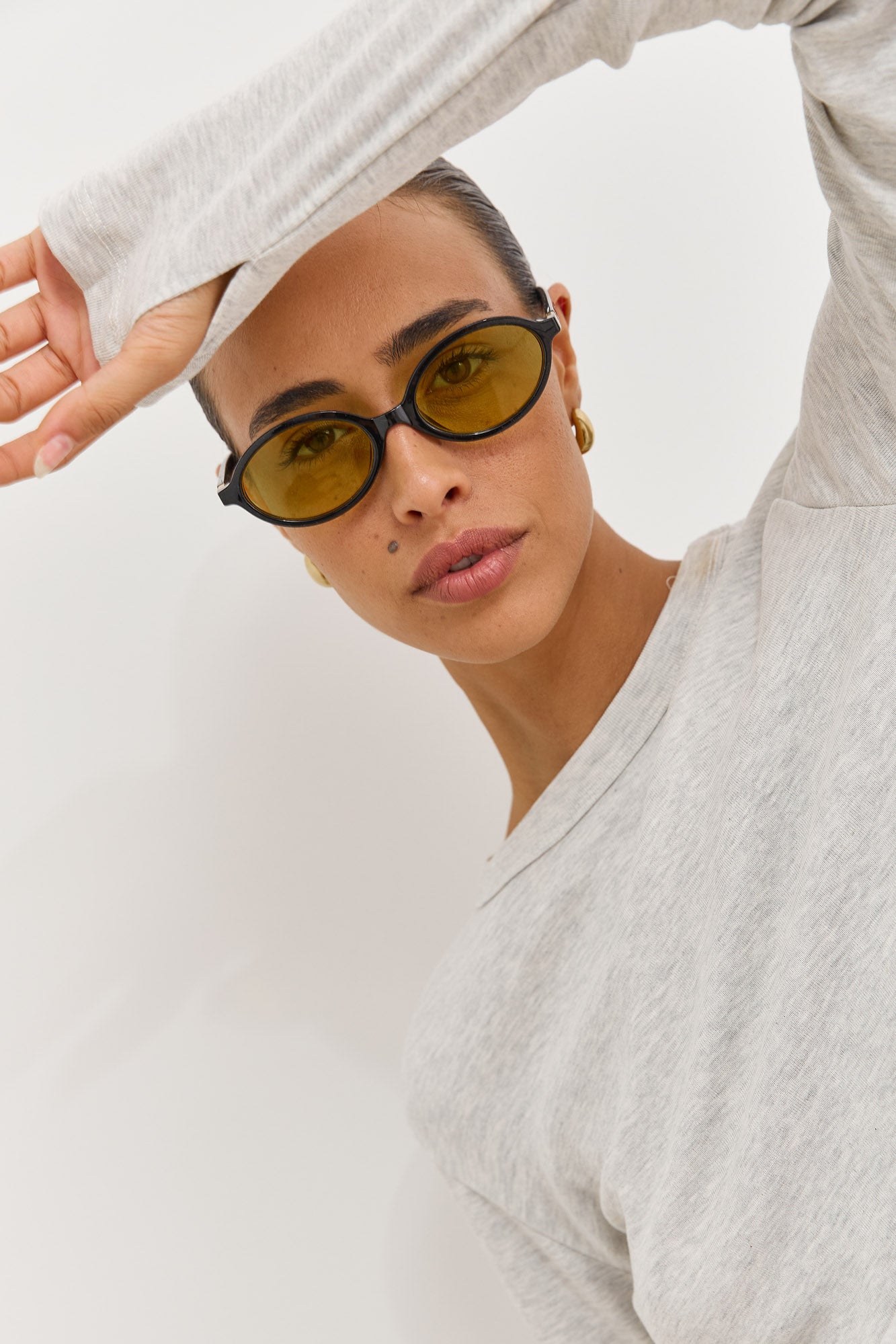 חולצת בייסיק לני שרוול כפפה | אפור בהיר