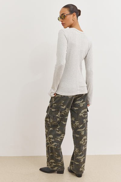 חולצת בייסיק לני שרוול כפפה | אפור בהיר