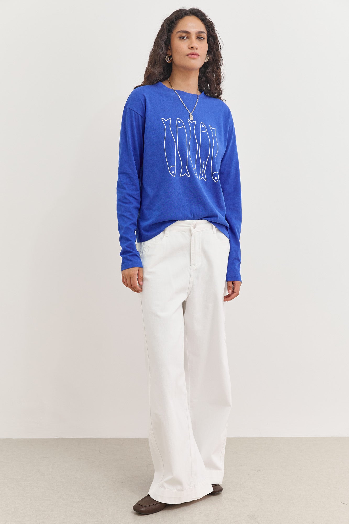 טי שירט אושן שרוול ארוך עם פרינט | כחול