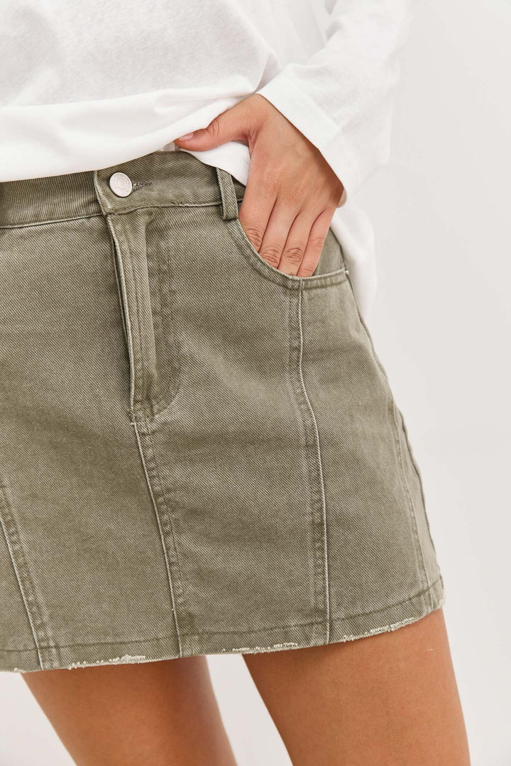 חצאית דנים פארקר ווש סיומת פרומה | ירוק זית