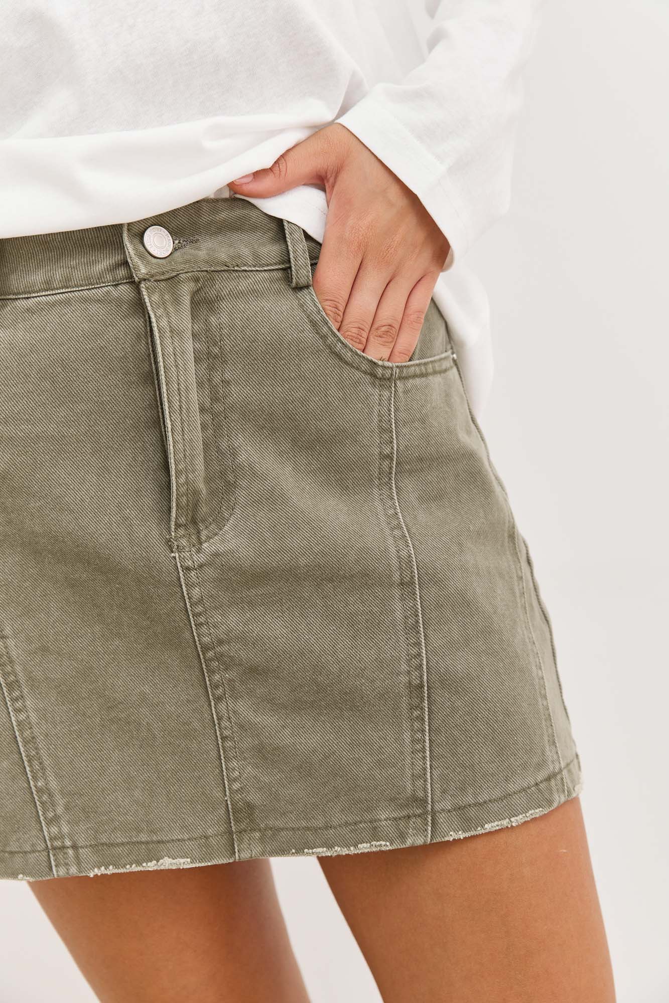 חצאית דנים פארקר ווש סיומת פרומה | ירוק זית