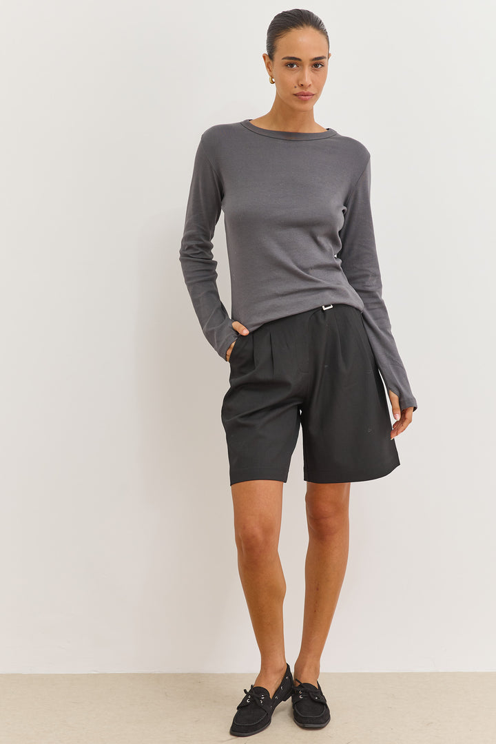 חולצת בייסיק לני שרוול כפפה | אפור כהה