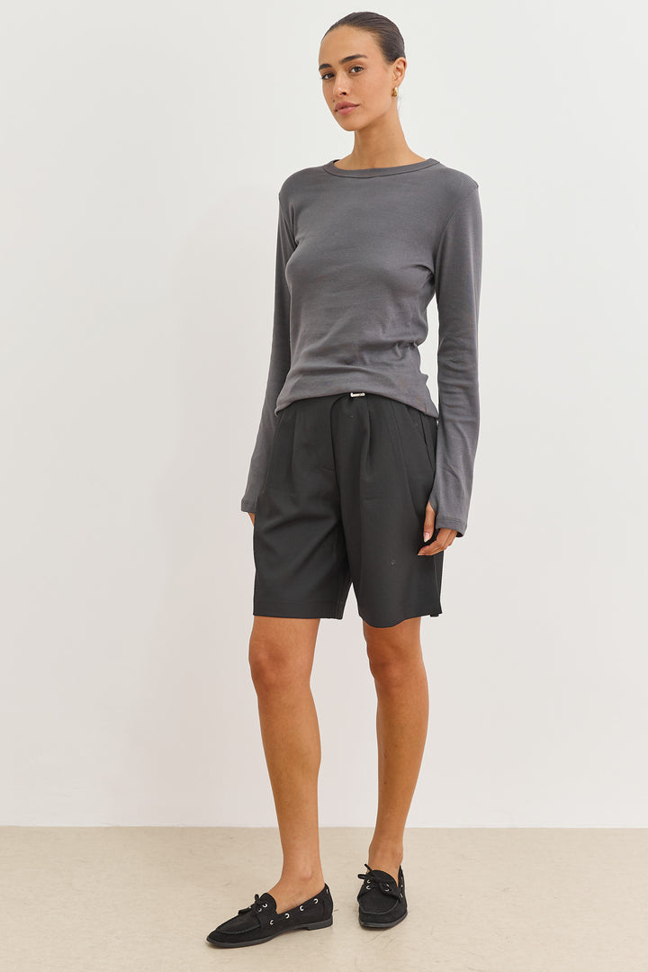 חולצת בייסיק לני שרוול כפפה | אפור כהה