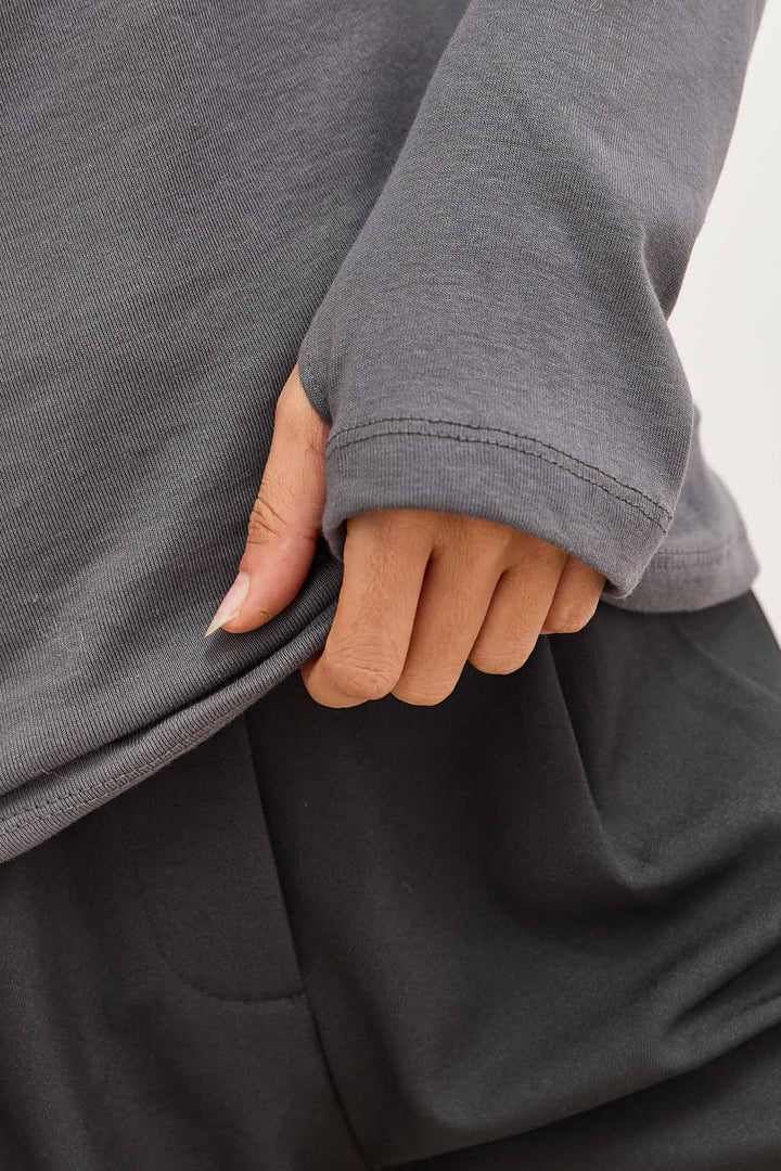 חולצת בייסיק לני שרוול כפפה | אפור כהה