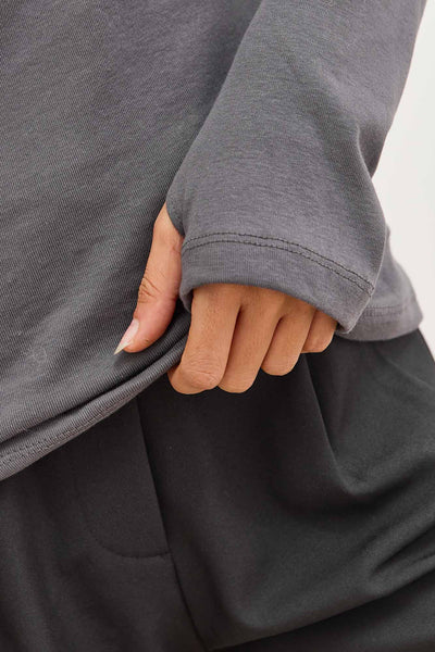 חולצת בייסיק לני שרוול כפפה | אפור כהה