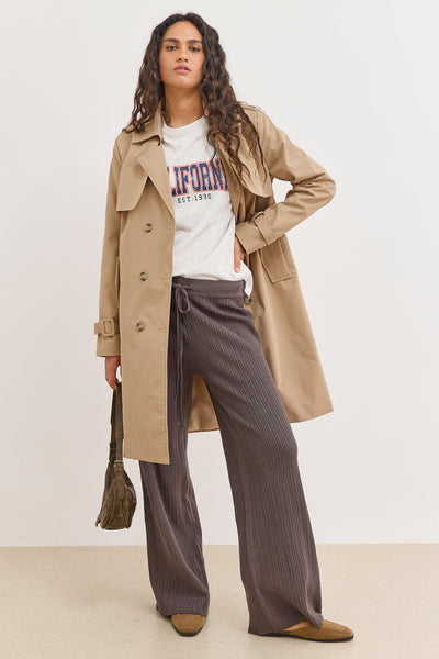 מכנסי סריג נלי טקסטורת פסים | אפור כהה