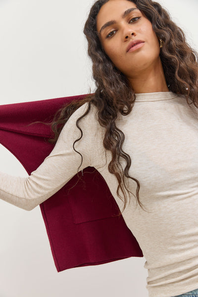 חולצת ריב אנג'י שרוולי כפפה | בז' מלאנז