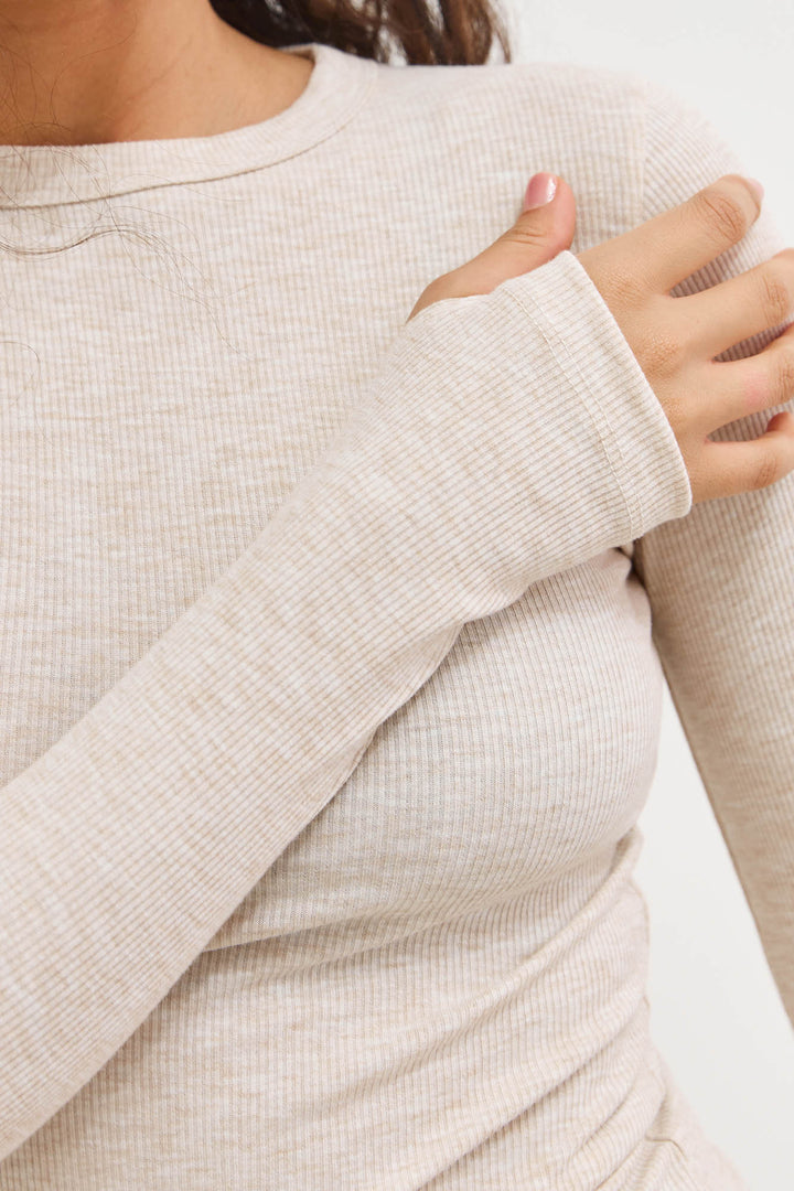 חולצת ריב אנג'י שרוולי כפפה | בז' מלאנז