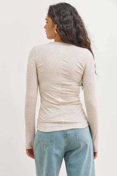 חולצת ריב אנג'י שרוולי כפפה | בז' מלאנז