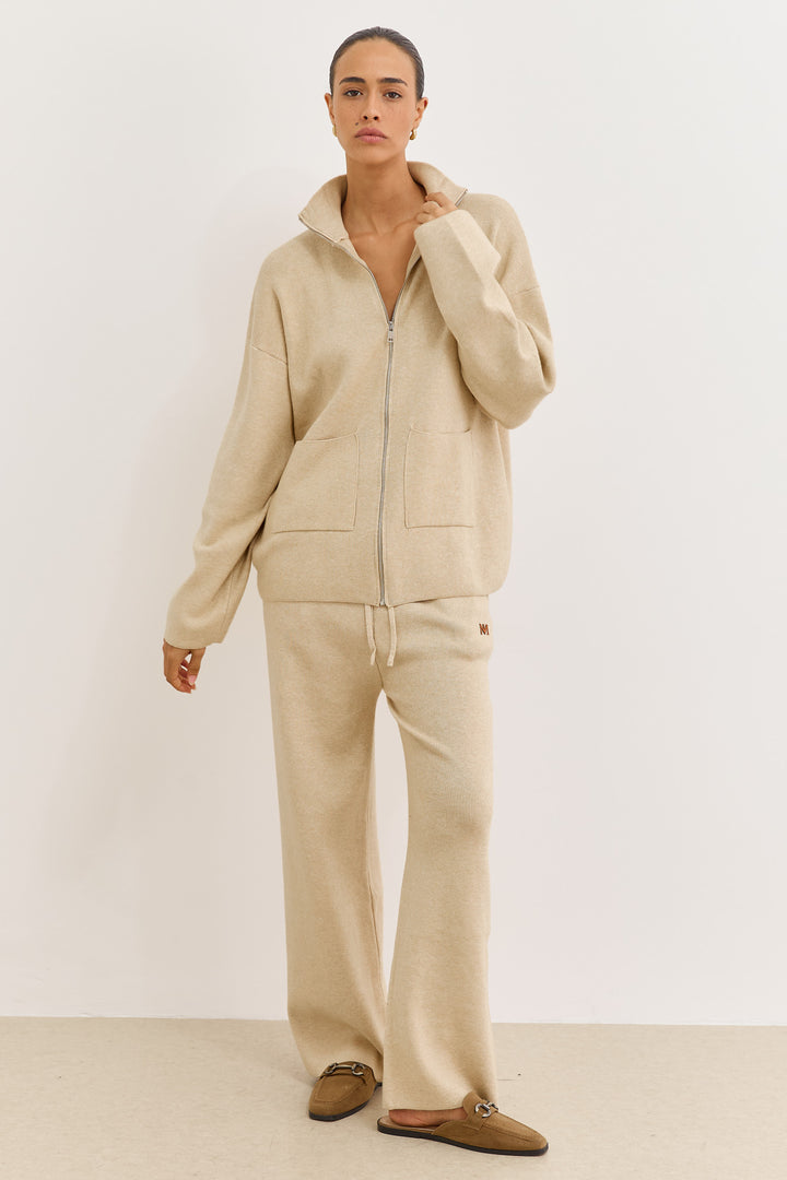 סריג בלה בשילוב רוכסן וכיסים | בז'