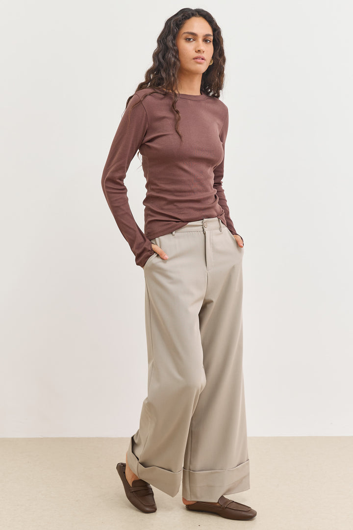 חולצת בייסיק לני שרוול כפפה | חום