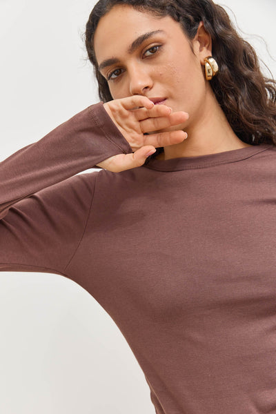 חולצת בייסיק לני שרוול כפפה | חום