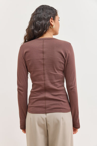 חולצת בייסיק לני שרוול כפפה | חום