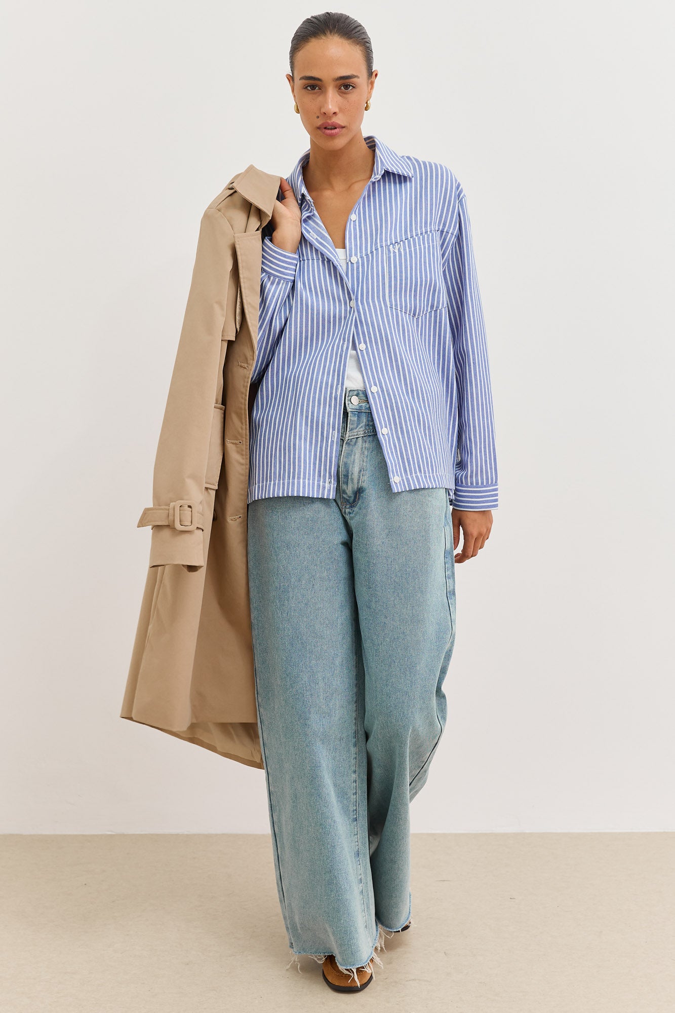 מכופתרת קלייר סטרייפס | כחול/לבן