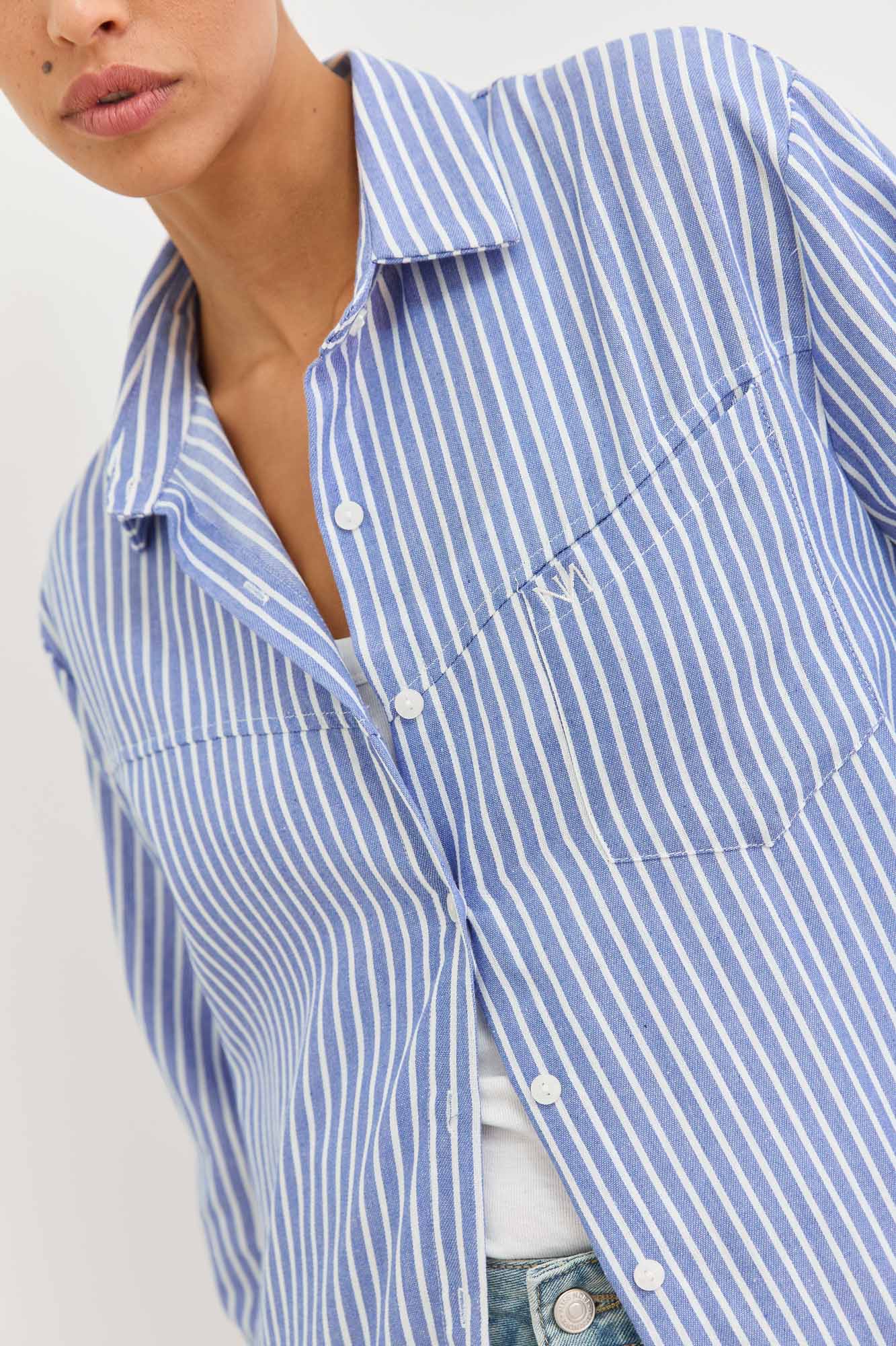 מכופתרת קלייר סטרייפס | כחול/לבן