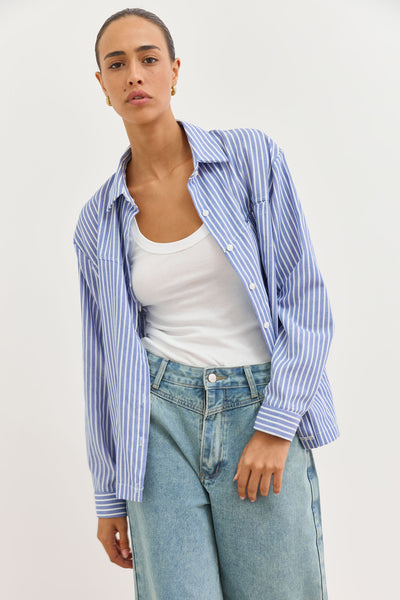 מכופתרת קלייר סטרייפס | כחול/לבן