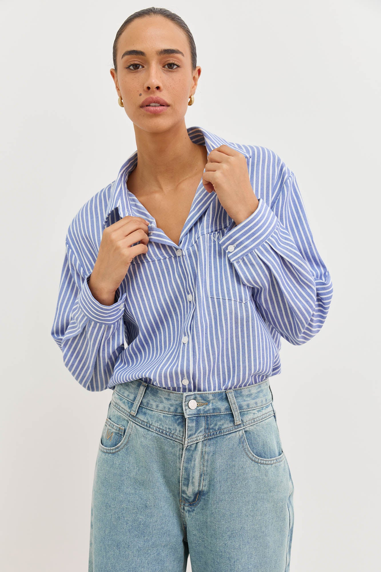 מכופתרת קלייר סטרייפס | כחול/לבן