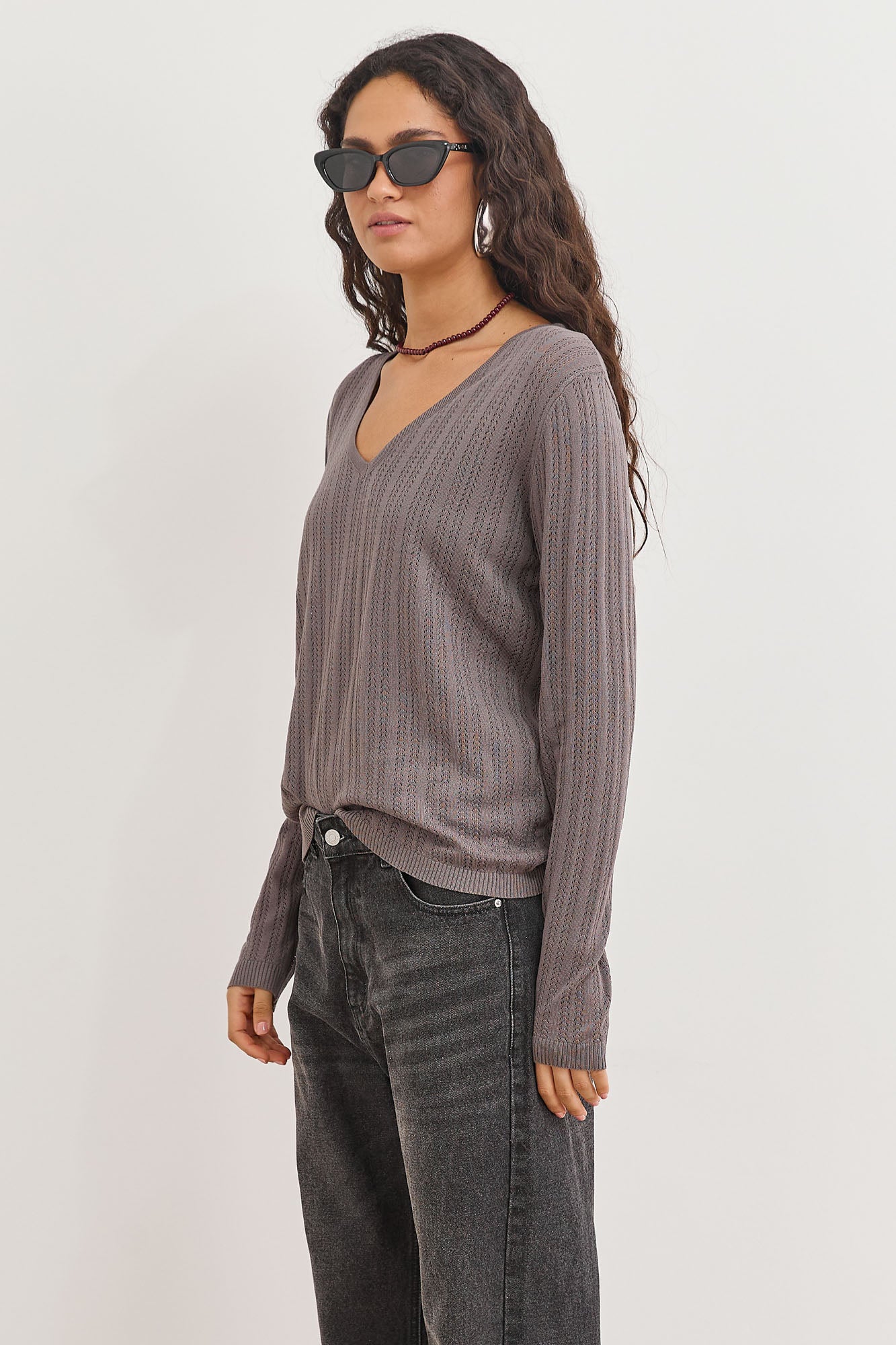 PRE-ORDER חולצת סריג ריק עם טקסטורה | אפור כהה