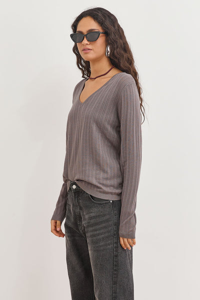 PRE-ORDER חולצת סריג ריק עם טקסטורה | אפור כהה