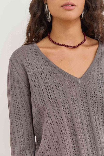 PRE-ORDER חולצת סריג ריק עם טקסטורה | אפור כהה