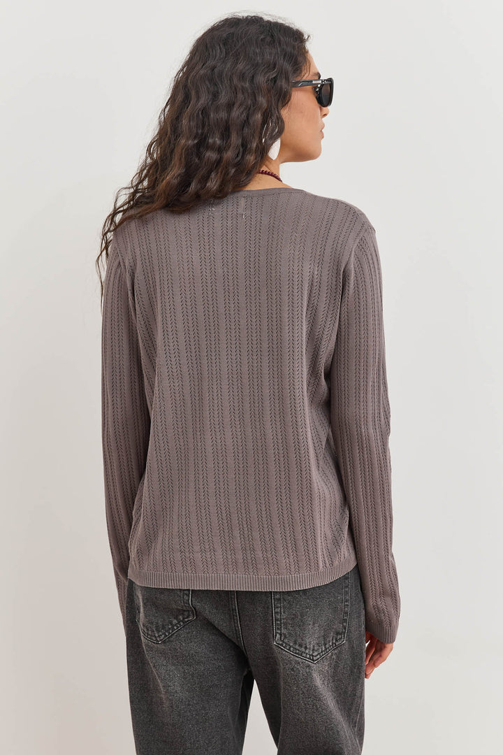 חולצת סריג ריק עם טקסטורה | אפור כהה