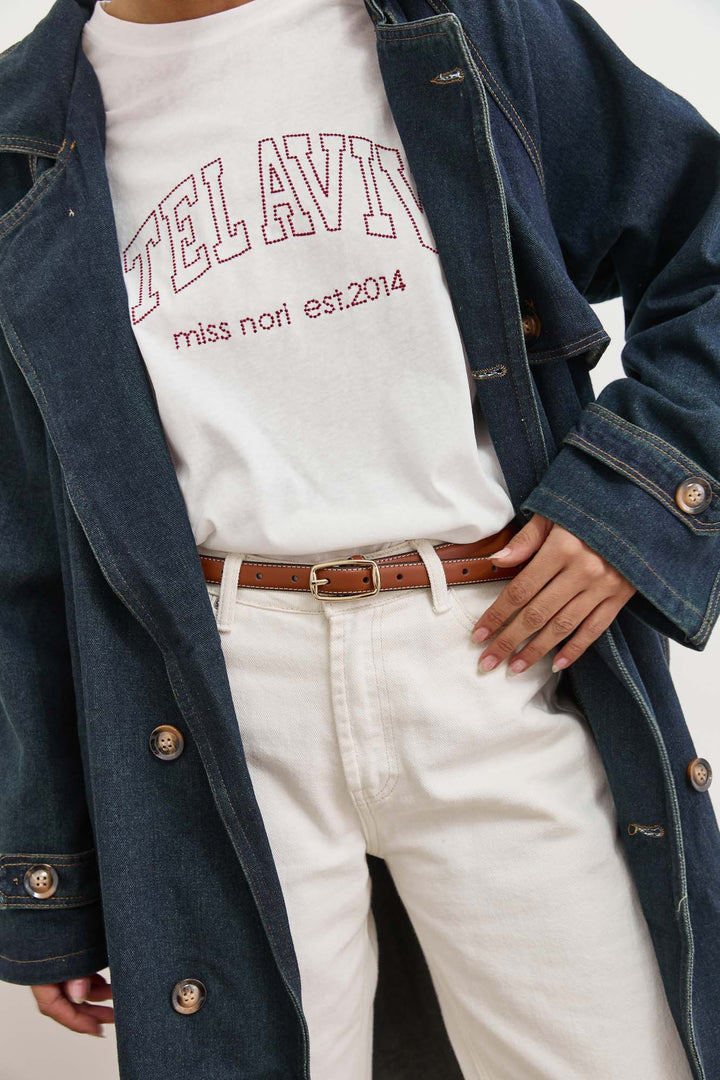 חגורת מתיו דקה תיפורים בולטים | חום