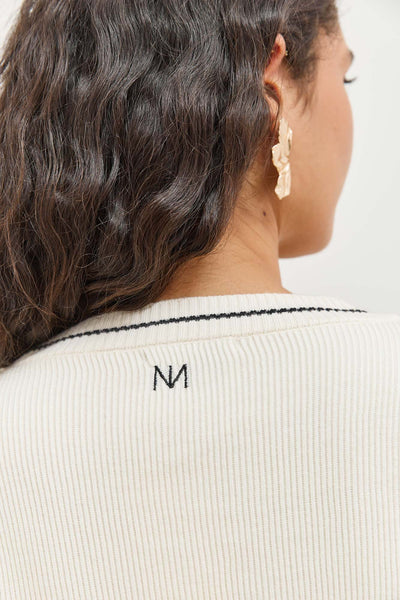 קרדיגן סריג אלאיה בשילוב כיסים | קרם/שחור