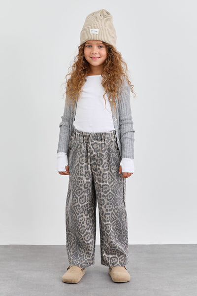 קרדיגן כפתורים מבד סריג מחורר | אפור