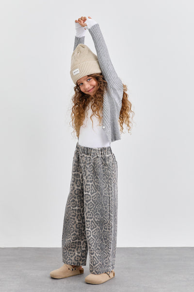 קרדיגן כפתורים מבד סריג מחורר | אפור