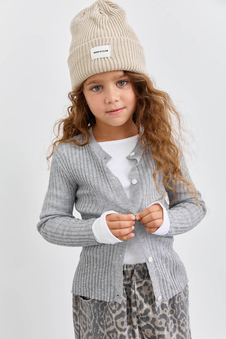 קרדיגן כפתורים מבד סריג מחורר | אפור