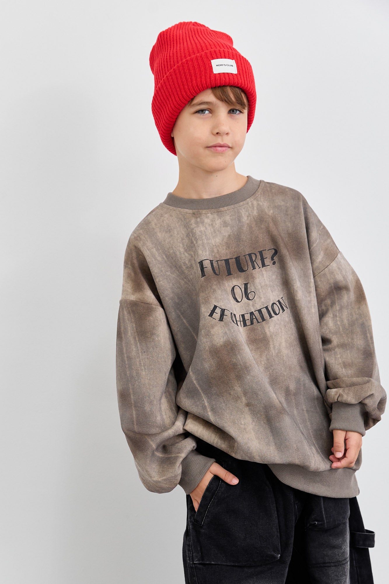 סוויטשירט אוברסייז טאי דאי עם פרינט | חום