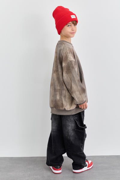 סוויטשירט אוברסייז טאי דאי עם פרינט | חום