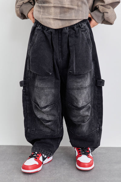 ג'ינס דגמ"ח משופשף עם גומי | שחור