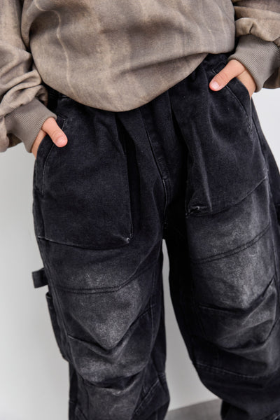 ג'ינס דגמ"ח משופשף עם גומי | שחור