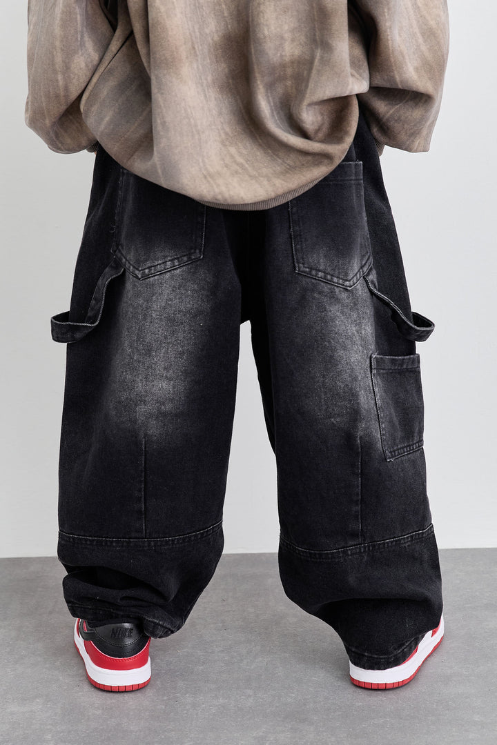 ג'ינס דגמ"ח משופשף עם גומי | שחור