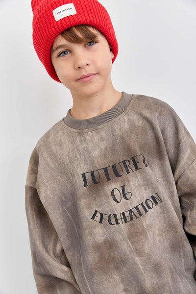 סוויטשירט אוברסייז טאי דאי עם פרינט | חום